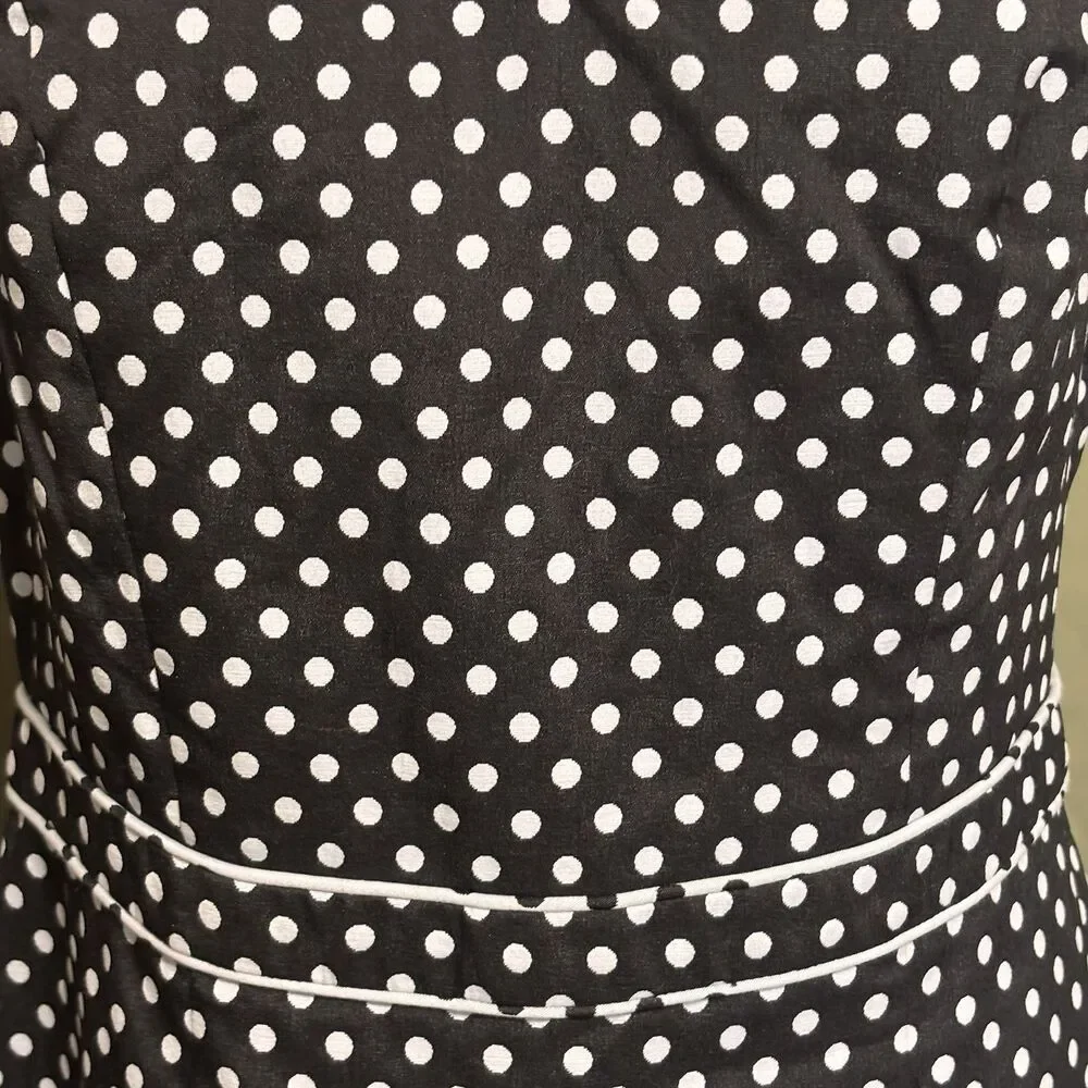 The Limited Dress Womens Size 12 Black Blue Polka Dot Zip Back Sleeveless Pencil